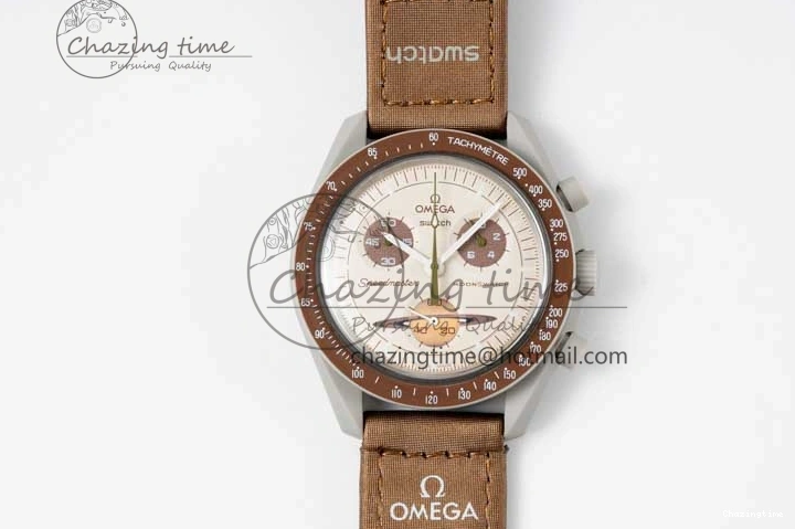 0309 Speedmaster Misson To Saturn 1:1 Best Edition Beige Dial On Nylon Strap Quartz Casual 7861